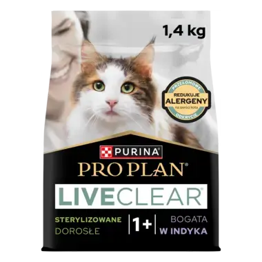 PRO PLAN® LIVECLEAR® Sterilised Adult – sucha karma dla kotów, bogata w Indyka