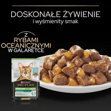 PRO PLAN® Sterilised Adult MAINTENANCE, Karma mokra dla kotów sterylizowanych, Wilgotny pasztet z Rybą Oceaniczną w Galaretce