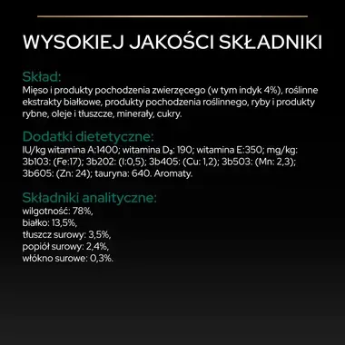 PRO PLAN® 7+ Sterilised Senior MAINTENANCE, Karma mokra dla dorosłych wysterylizowanych kotów, Delikatne kawałki z Indykiem w