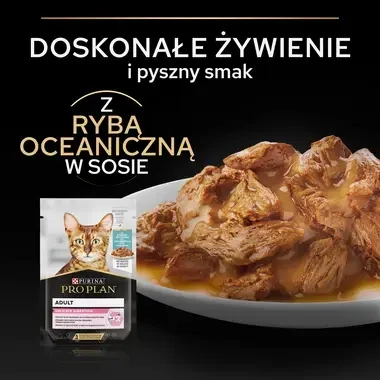 PRO PLAN® Adult DELICATE DIGESTION, Karma mokra dla kotów dorosłych o wrażliwym układzie pokarmowym, Delikatne kawałki z Ryba