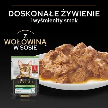 PRO PLAN® STERILISED Adult MAINTENANCE, Karma mokra dla kotów sterylizowanych, z Wołowiną w sosie