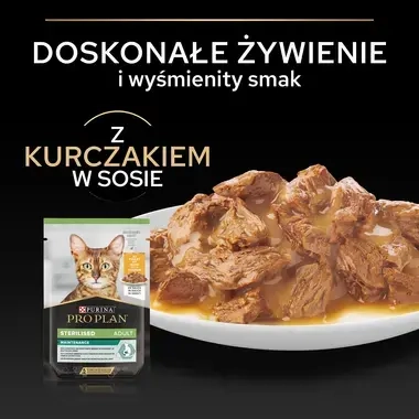 PRO PLAN® Sterilised Adult MAINTENANCE, Karma mokra dla kotów sterylizowanych, z Kurczakiem w sosie