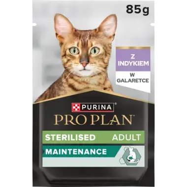 PRO PLAN® Sterilised Adult MAINTENANCE, Karma mokra dla kotów sterylizowanych, Delikatne kawałki z Indykiem w Galaretce
