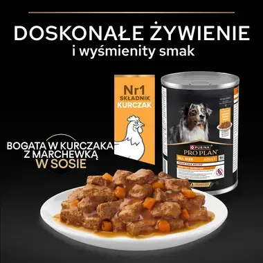 Karma mokra PRO PLAN® dla psów dorosłych wszystkich wielkości, formuła bezzbożowa, Bogata w Kurczaka w Sosie