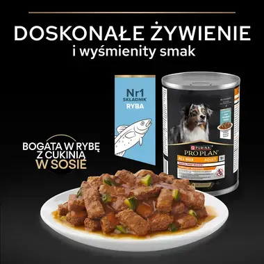 Karma mokra PRO PLAN® dla psów dorosłych wszystkich wielkości, receptura bezzbożowa, Bogata w Rybę w Sosie