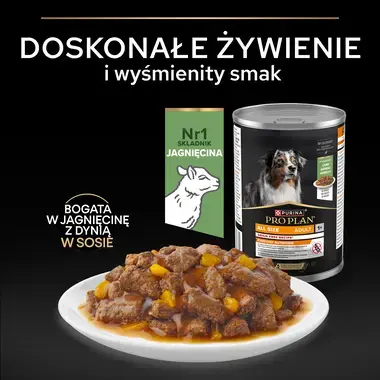 Karma mokra PRO PLAN® dla psów dorosłych wszystkich wielkości, receptura bezzbożowa, Bogata w Jagnięcinę w Sosie
