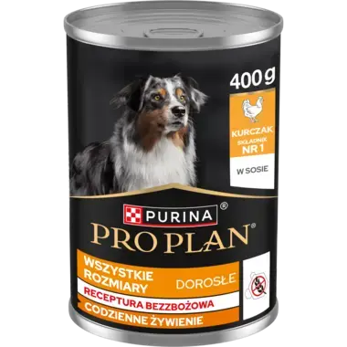 Karma mokra PRO PLAN® dla psów dorosłych wszystkich wielkości, formuła bezzbożowa, Bogata w Kurczaka w Sosie